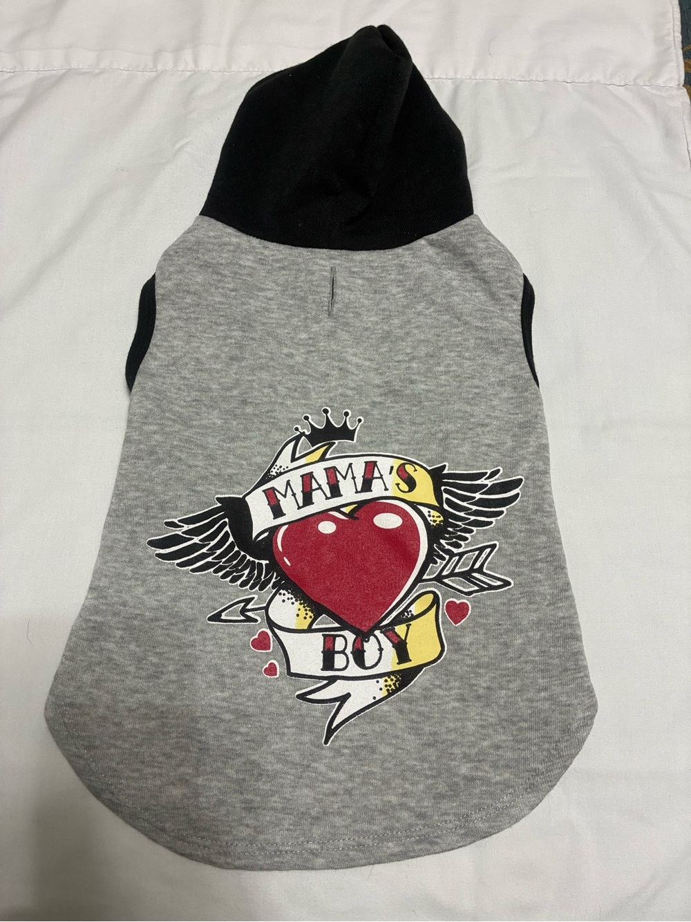 Mama’s Boy Dog Hoodie Sweatshirt Grey Black Tattoo Graphic Pet Sweater Small